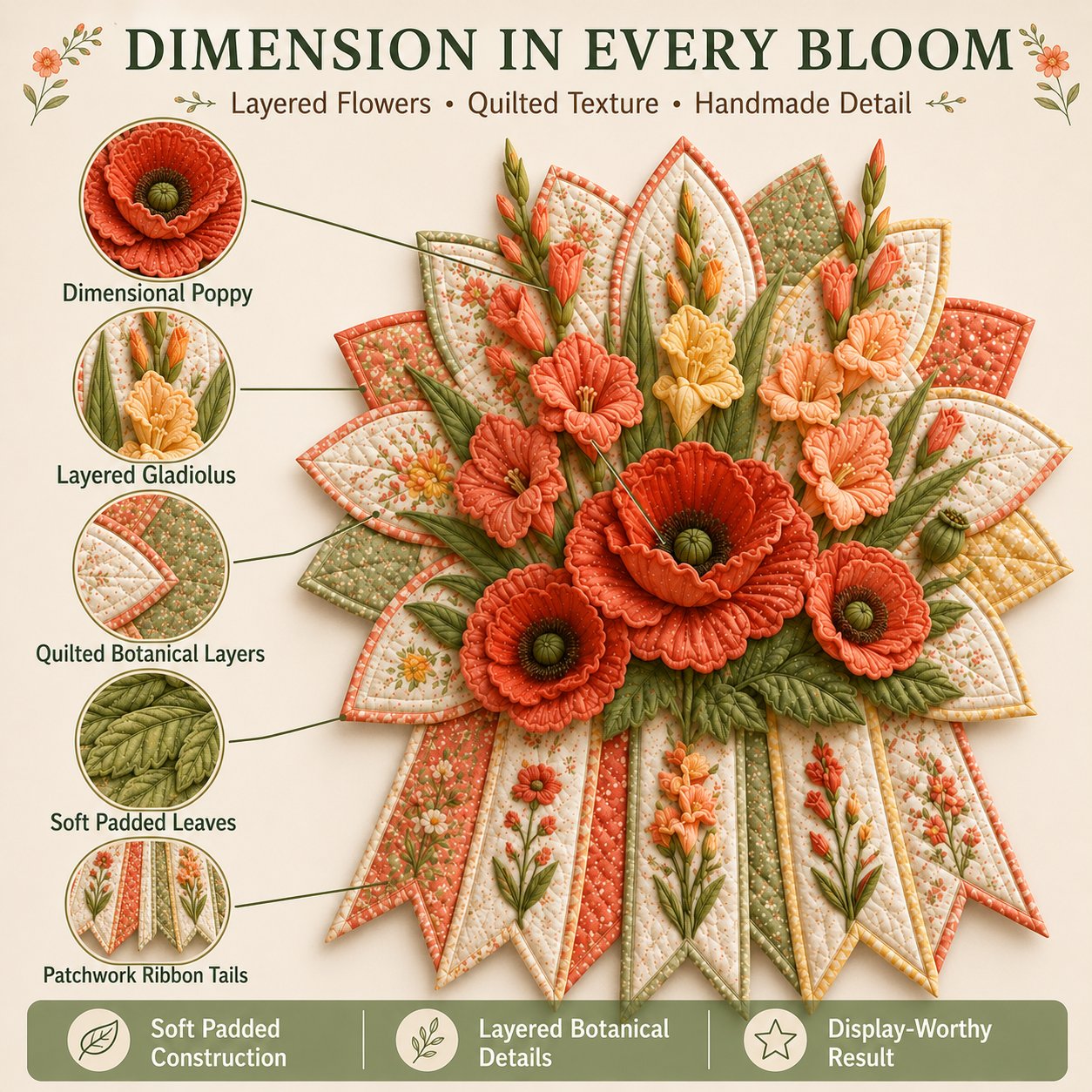 🌸 Beginner-Friendly 12-Month Birth Flower 3D Quilted Wall Hanging Sewing Kit Collection | Complete Kit with Coordinated Fabrics, Sewing Materials & Step-by-Step Guide Included 💕