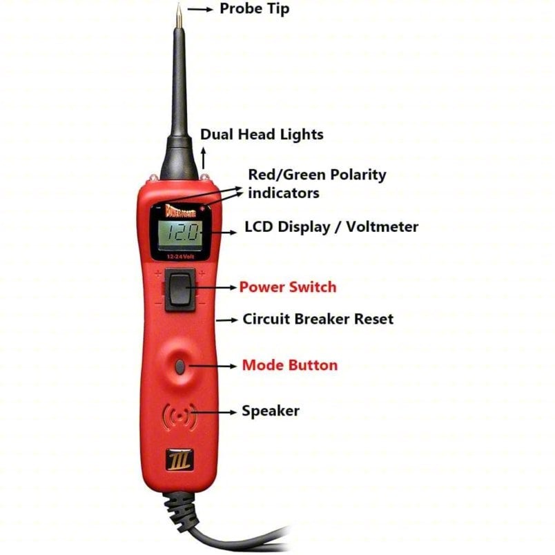 POWER PROBE Circuit Tester: Circuit Tester, Electrical Circuits, 12 to 24V, Brass, Rubber