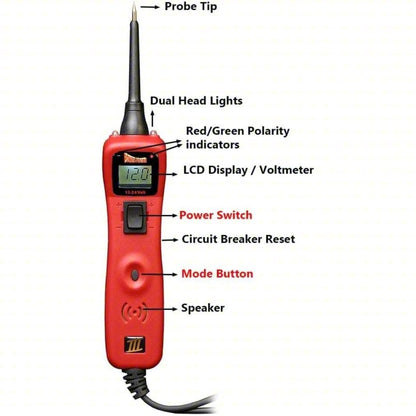 POWER PROBE Circuit Tester: Circuit Tester, Electrical Circuits, 12 to 24V, Brass, Rubber