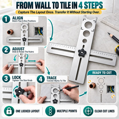 📏40CM Adjustable Stainless Steel Tile Hole Positioning Ruler📐