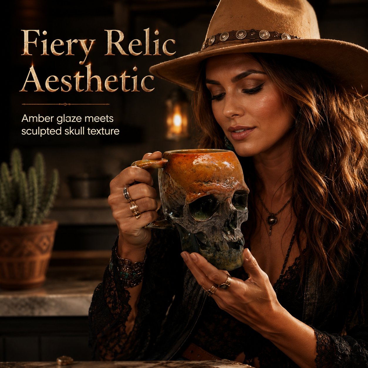 💀Gothic Sunfire Skull Handmade Ceramic Mug