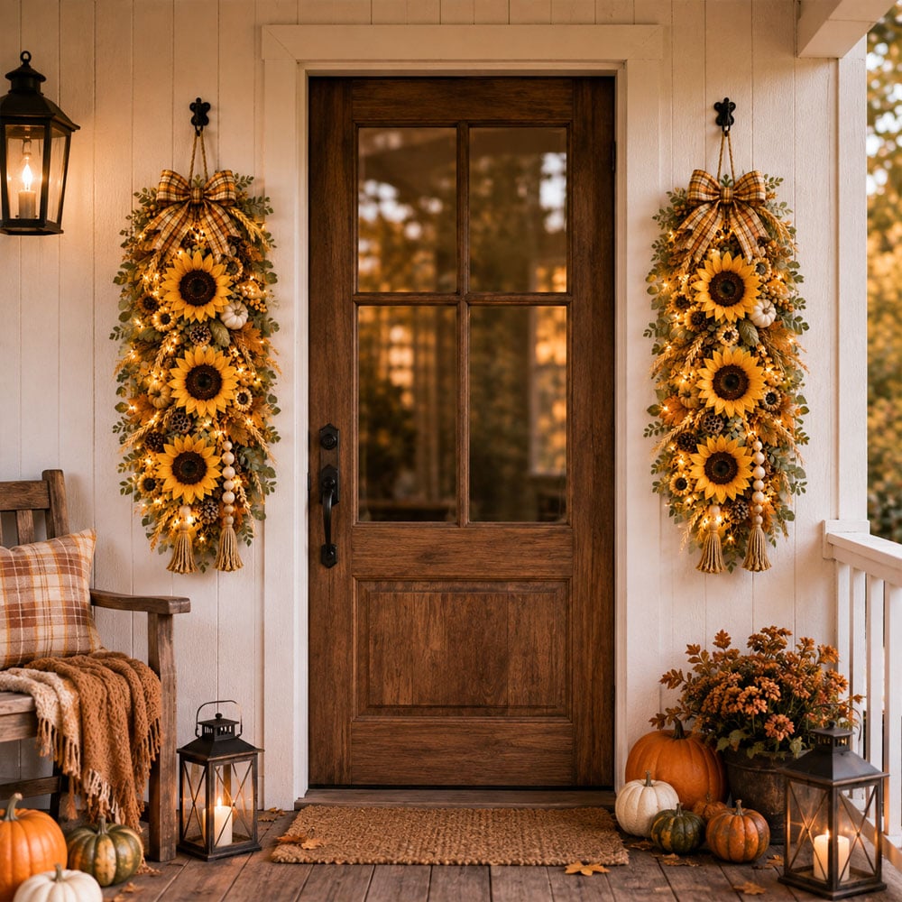 Lighted Sunflower Fall Door Swag