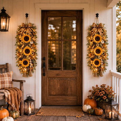 Lighted Sunflower Fall Door Swag