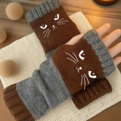 🔥Women's Knitted Fingerless Gloves with Cute Cat Embroidery