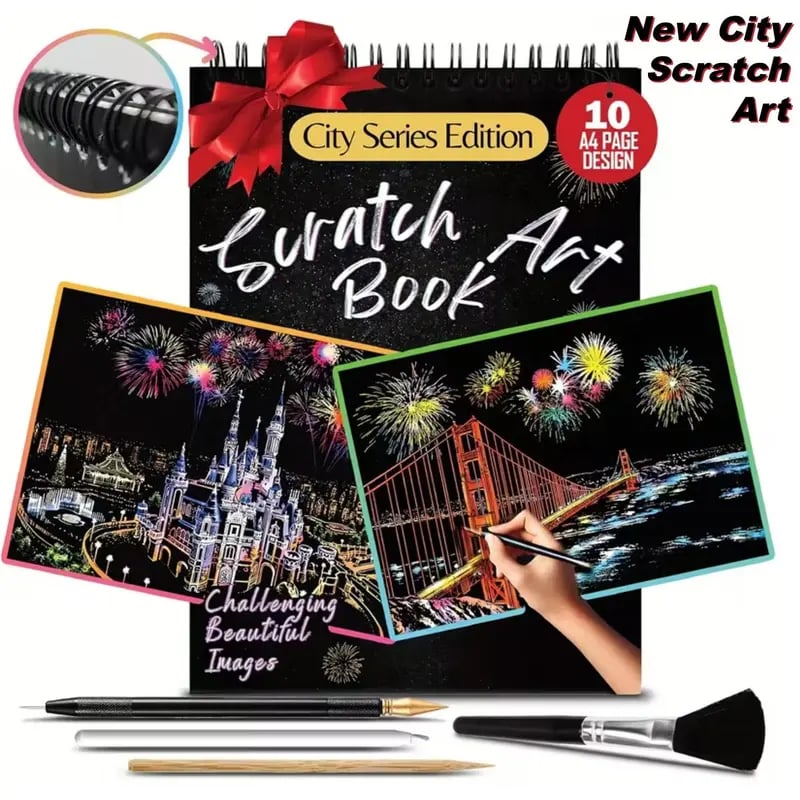 ✨Unwind & Create: 3D City Lights Scratch Art Book🎨