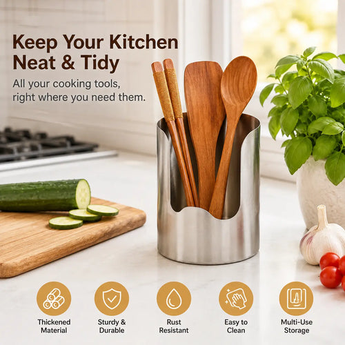 Thickened Stainless Steel Utensil Organizer – Rust-Resistant Countertop Storage Holder