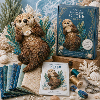 🌊🧵 Premium Ocean Patchwork DIY Kit | High-Quality Layered Fabric with Stitched Details DIY Handmade Coastal Decor 🐚✨