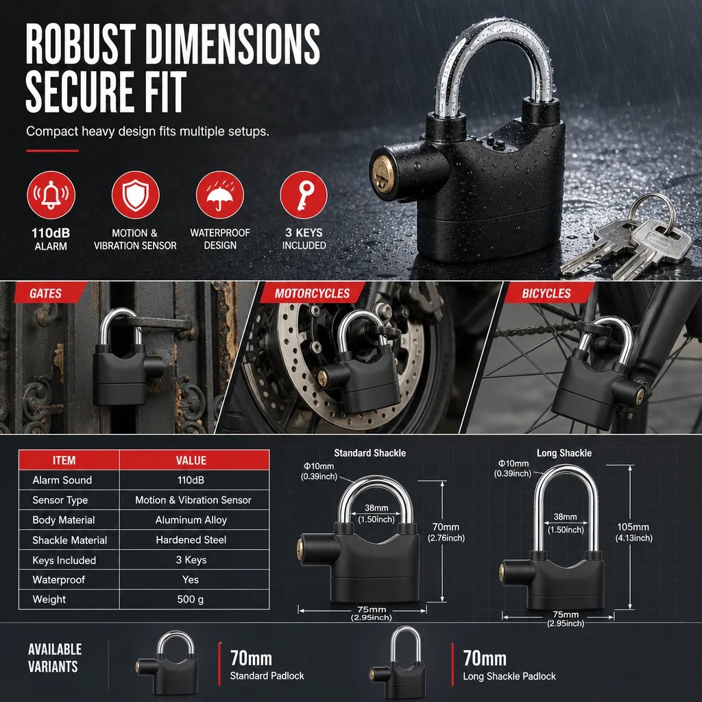 🚨Heavy-Duty Alarm Security Lock – Aluminum Alloy Anti-Theft Protection for Gates, Bikes & Storage
