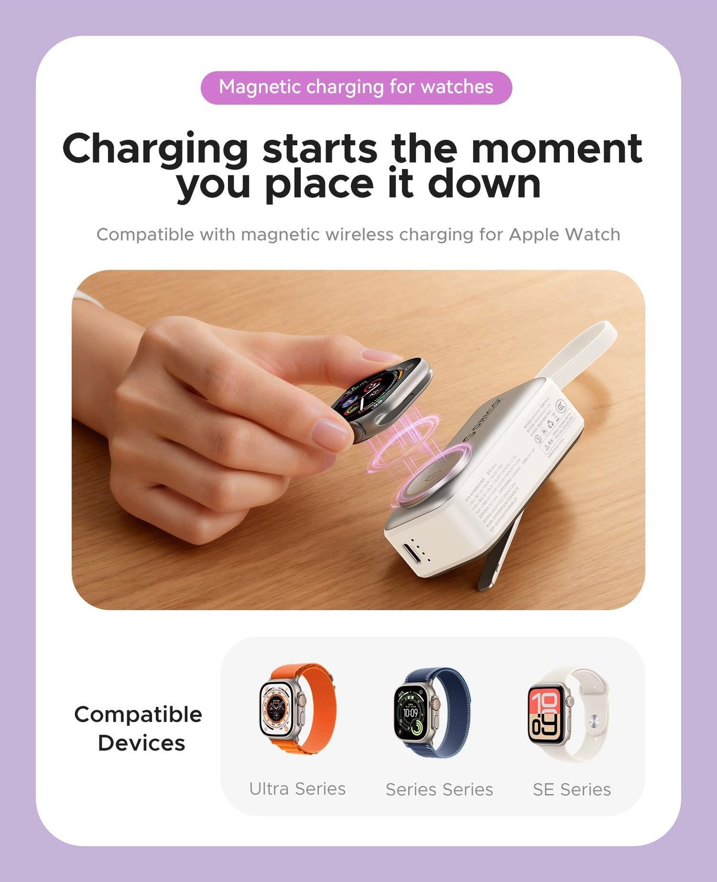 ⚡4-in-1 Folding Chargeable Portable Power Bank with Integrated Cable, Apple Watch Wireless Charging