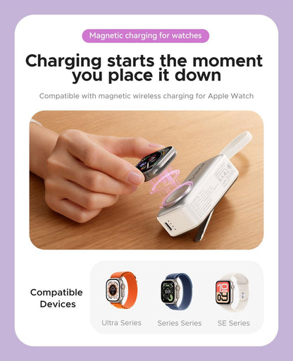 ⚡4-in-1 Folding Chargeable Portable Power Bank with Integrated Cable, Apple Watch Wireless Charging