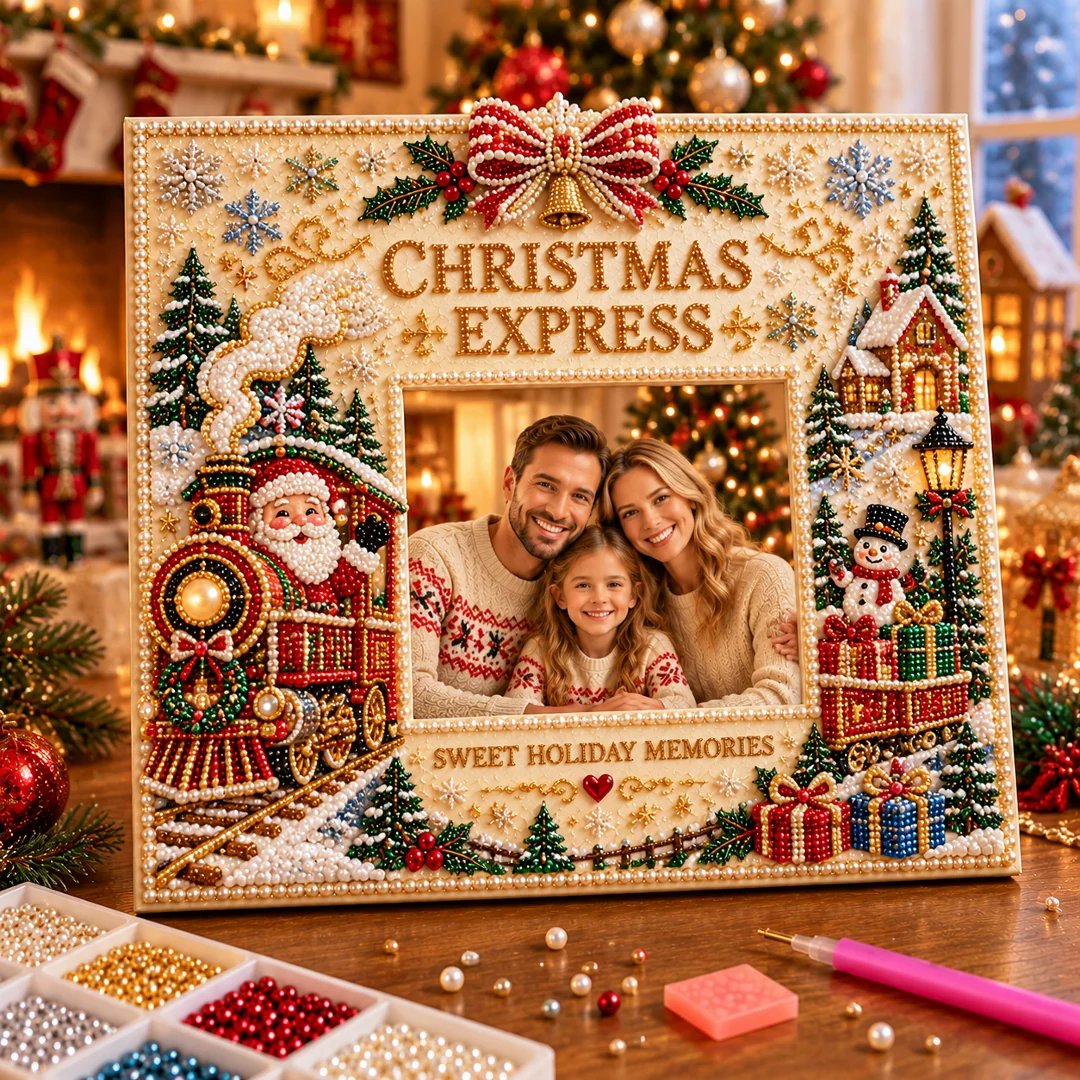 🎄 DIY Christmas Pearl & Rhinestone Photo Frame Kit | Beginner-Friendly Holiday Craft 💎