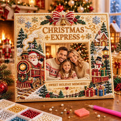 🎄 DIY Christmas Pearl & Rhinestone Photo Frame Kit | Beginner-Friendly Holiday Craft 💎