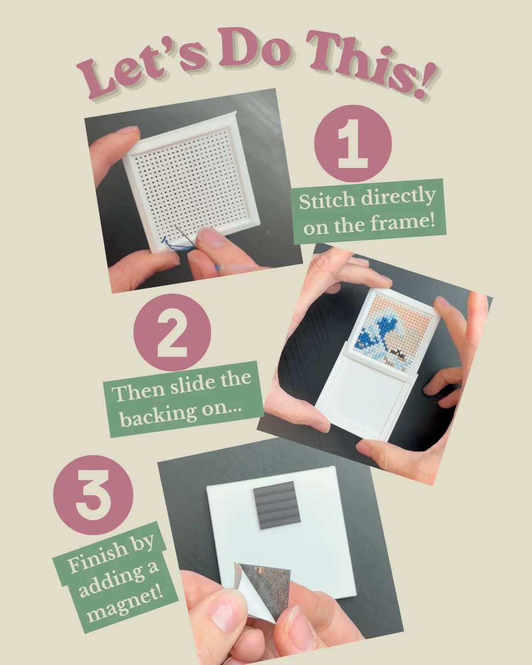 ⏳ Last Day 49% OFF – 🧵Beginner-Friendly DIY Mini Embroidery Magnet Frame Kit | 3D-Printed Stitchable Frame with Slide-On Backing & Magnet Included 💕