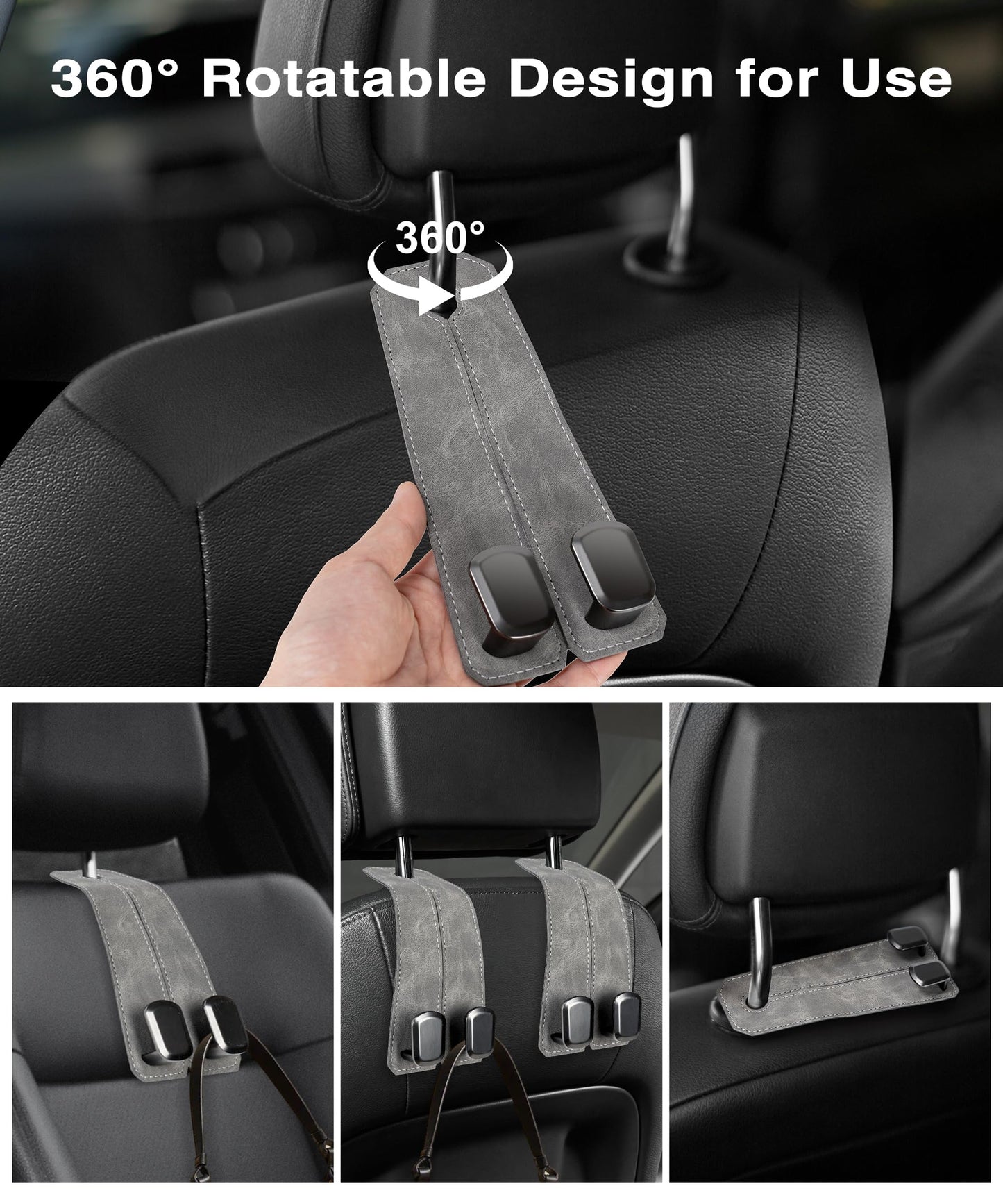 🚗360° Rotating Leather Car Headrest Hooks