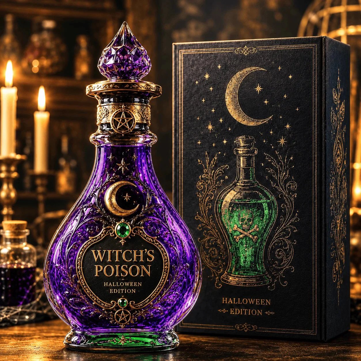 🔮 Witch-Inspired Mystical Crescent Moon Liquor Bottle
