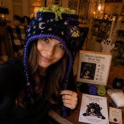 🔥 LAST DAY 49% OFF – 🎃✨ Halloween Hood Hat DIY Crochet Kit | Premium Soft Yarn Materials with Step-by-Step Guide DIY Handmade Wearable Spooky Character Hood 🧶🎭✨