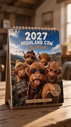 🐮 2027 Funny Highland Cow Wall Calendar | 12 Seasonal Cow Adventures with A4 Monthly Planning Pages for Home, Office & Gifts 📅✨