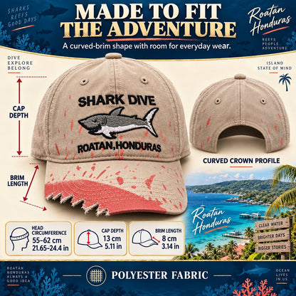 🦈 Shark Bite Baseball Cap | Embroidered Shark • Bite-Shaped Frayed Brim