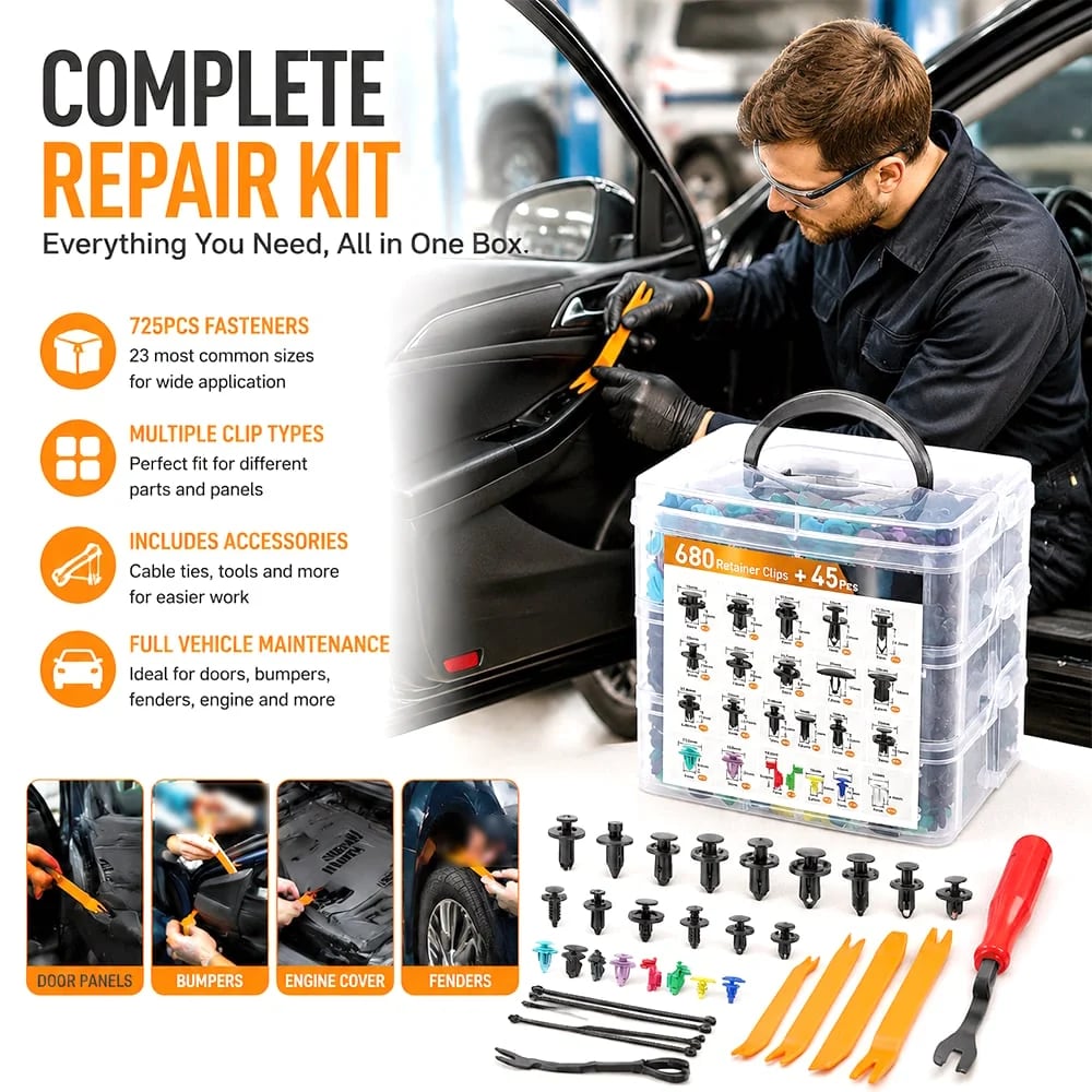 🚗 725PCS Car Push Retainer Clips & Fastener Assortment Kit