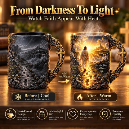 🔥Last Day 49% OFF🔥✝️ Jesus Walks With Me™ – Heat-Reveal Faith Mug | You Are Never Alone