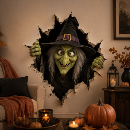⏳ Last Day 49% OFF – 🧙‍♀️ Halloween Witch Break-In 3D Wall Decal | Realistic Cracked-Wall Illusion with Reaching Hands, Dramatic Witch Artwork & Easy Peel-and-Stick Design 🎃✨