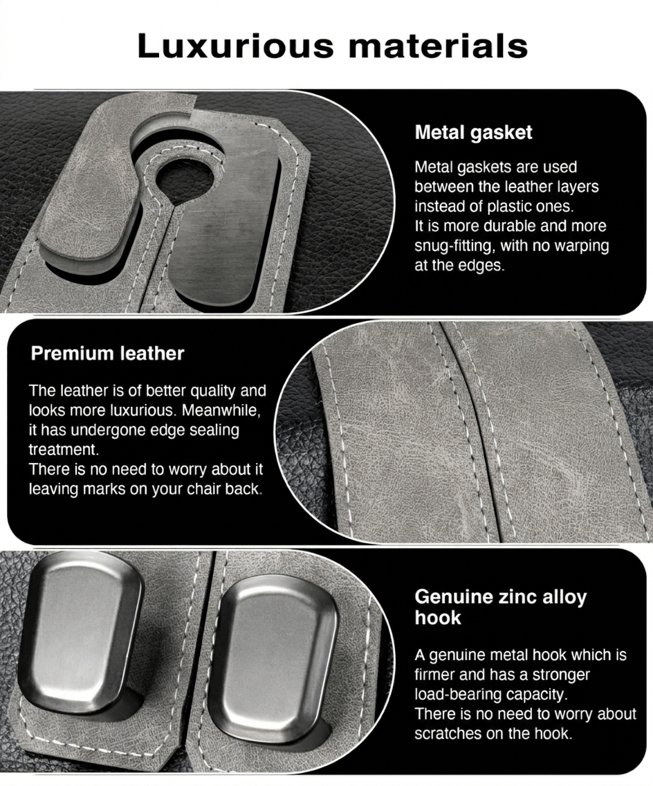 🚗360° Rotating Leather Car Headrest Hooks