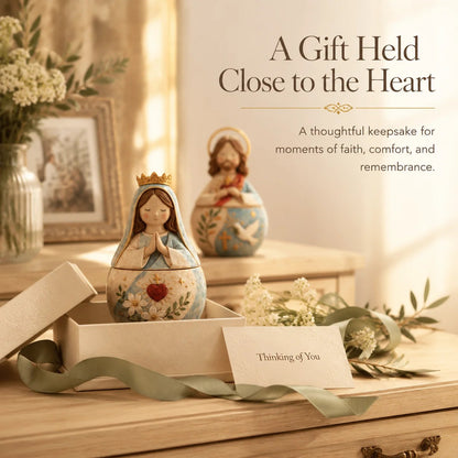 🌟 Divine Grace Collection: Hand-Painted Sacred Heart Jesus & Blessed Mary Keepsake Box