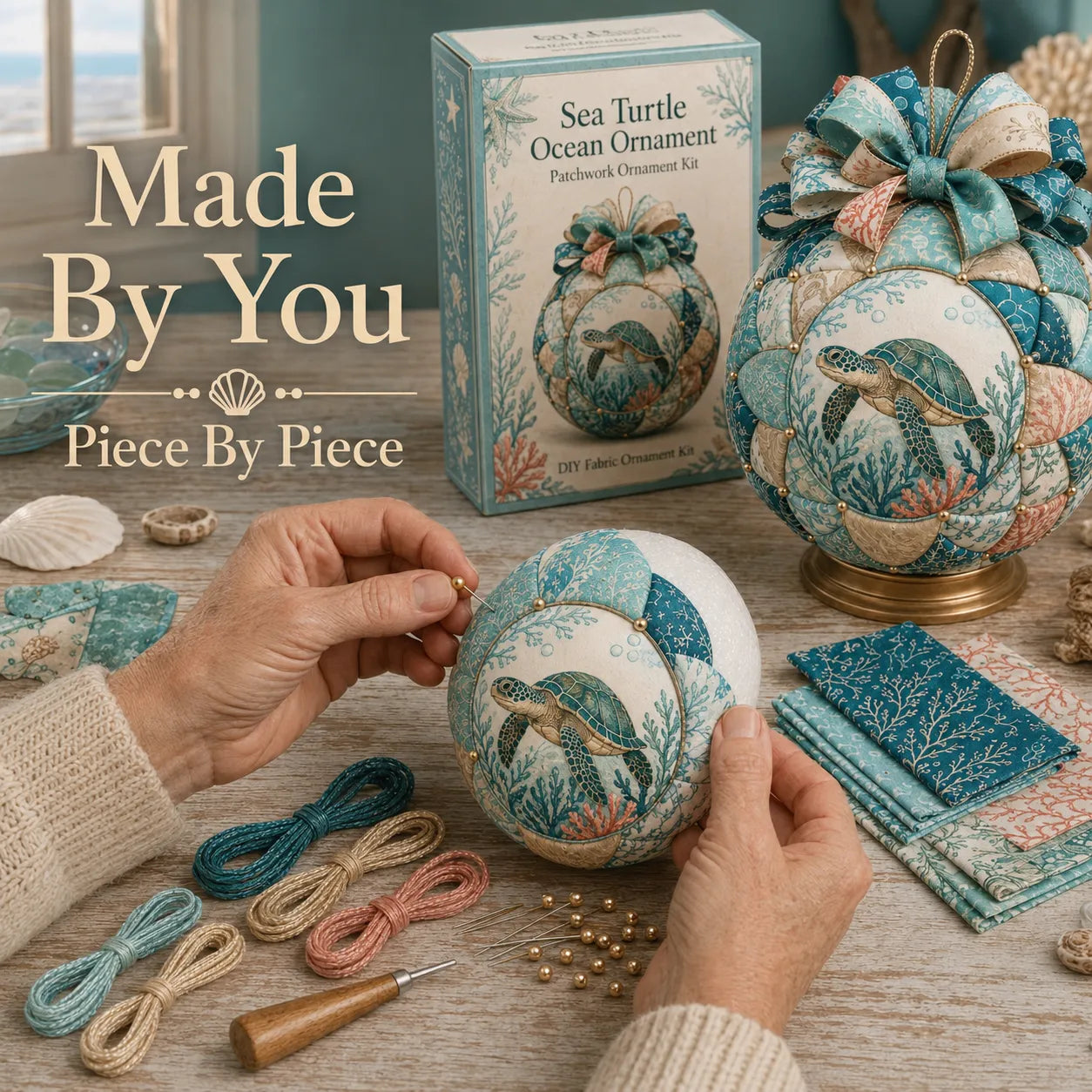 ⏳ Last Day 49% OFF – 🌊 Beginner-Friendly DIY Ocean Treasures Patchwork Ornament Kit Collection | Complete Kit with Coordinated Fabrics, Ornament Form, Coastal Accents & Step-by-Step Guide Included 💕