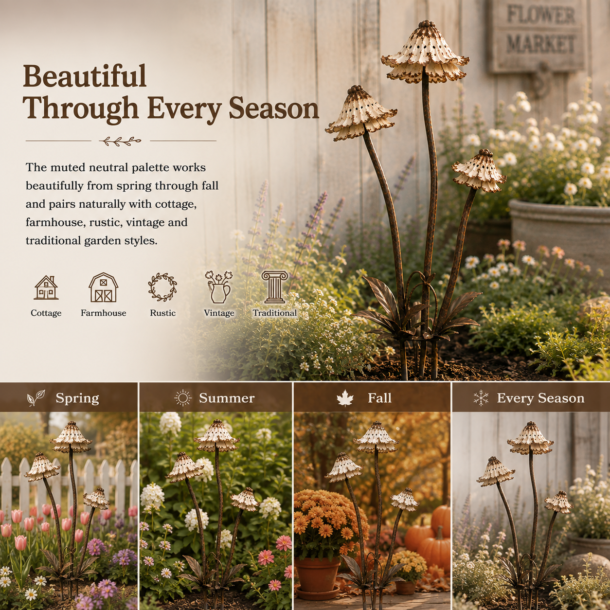 Vintage Distressed Metal Flower Garden Stake