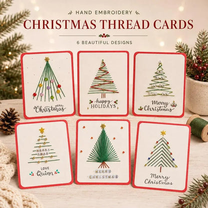 Christmas String Art Greeting Card DIY Kit – 6-Piece Stitching Set