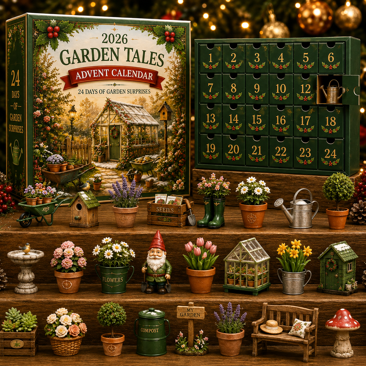 2026 Garden Tales 24-Day Advent Calendar – 24 Charming Garden Miniatures, Magical Christmas Countdown Gift Set for Garden Lovers & Collectors