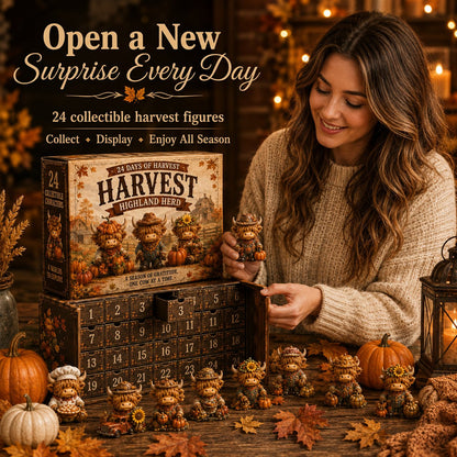 🍂 24-Day Highland Cow Harvest Countdown Calendar Blind Box – 24 Collectible Fall Figurines🐮🎃