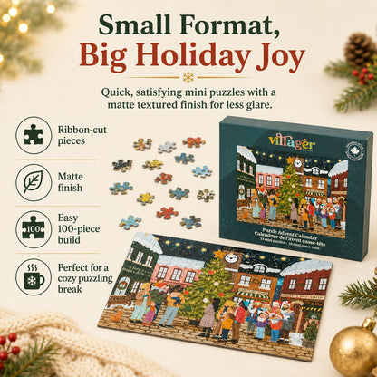 🎄24 Days of Cozy Christmas Puzzle Advent Calendar | 24 Artist-Designed 100 Piece Mini Jigsaw Puzzles🧩