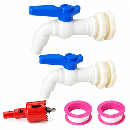 2Pcs Rain Barrel Faucet Kit with Hole Saw and 1/2' PVC Bulkhead Fitting