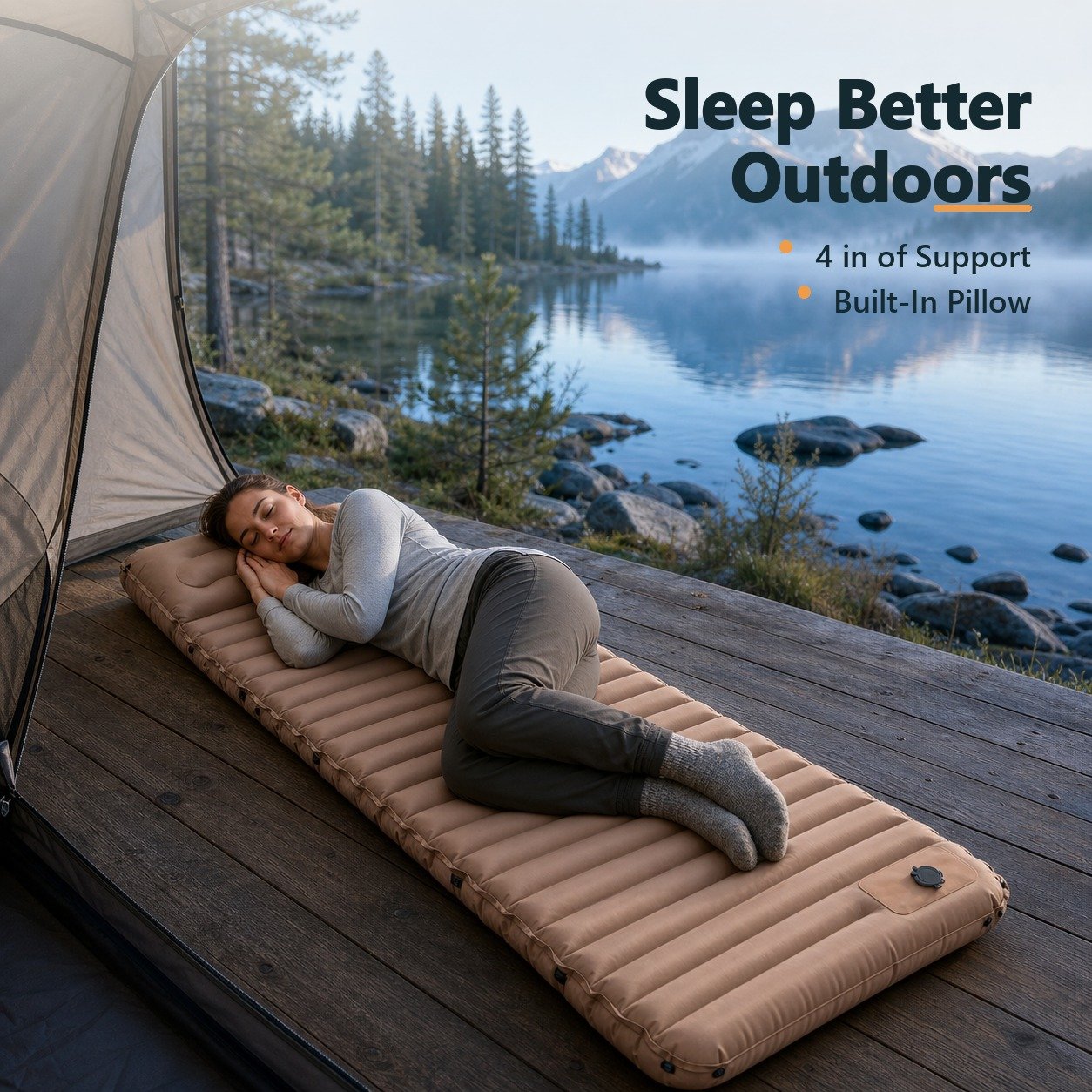 Ultralight 4-Inch Camping Mattress with Built-In Foot Pump