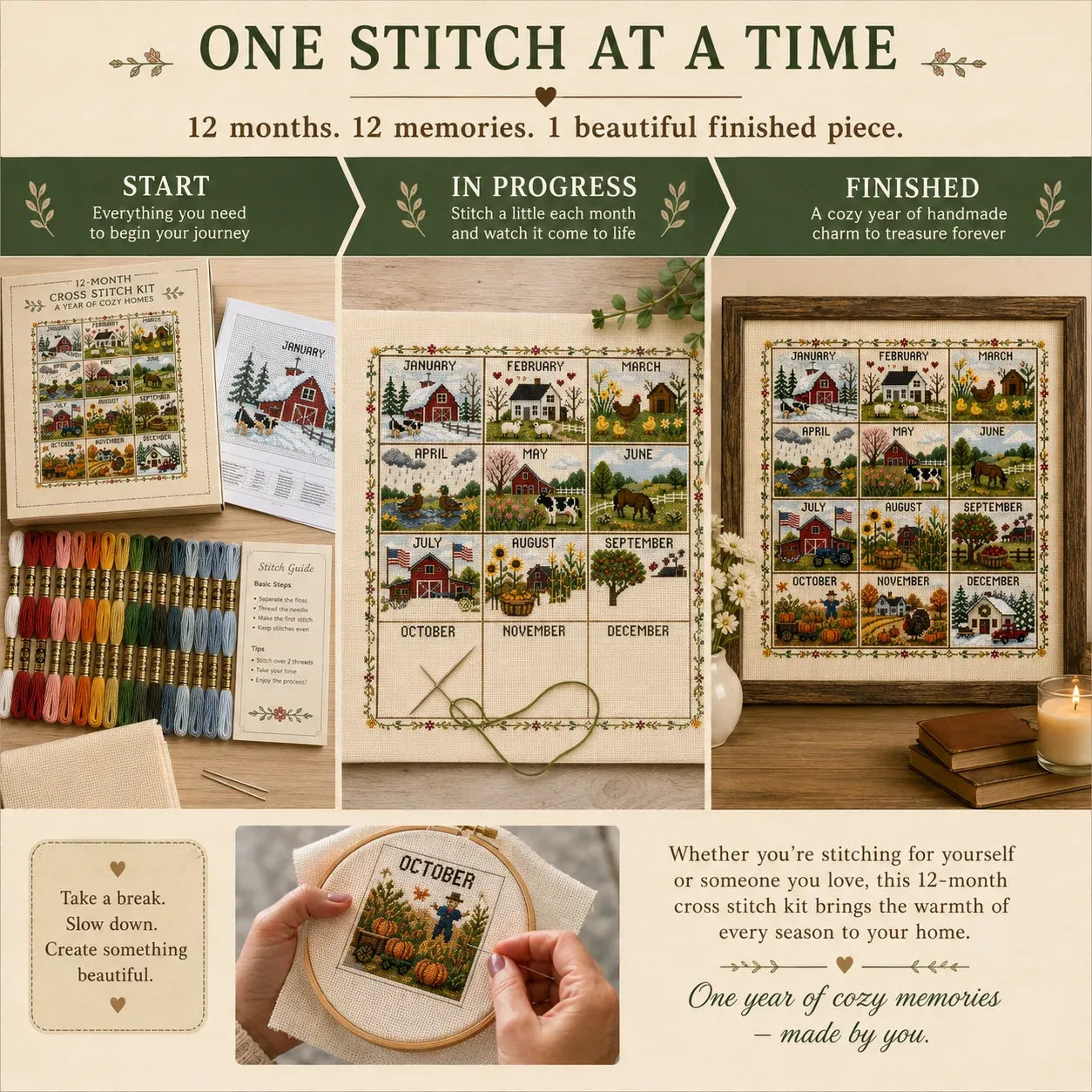 A Year in Stitches – 12-Month Seasonal Cross Stitch Kit