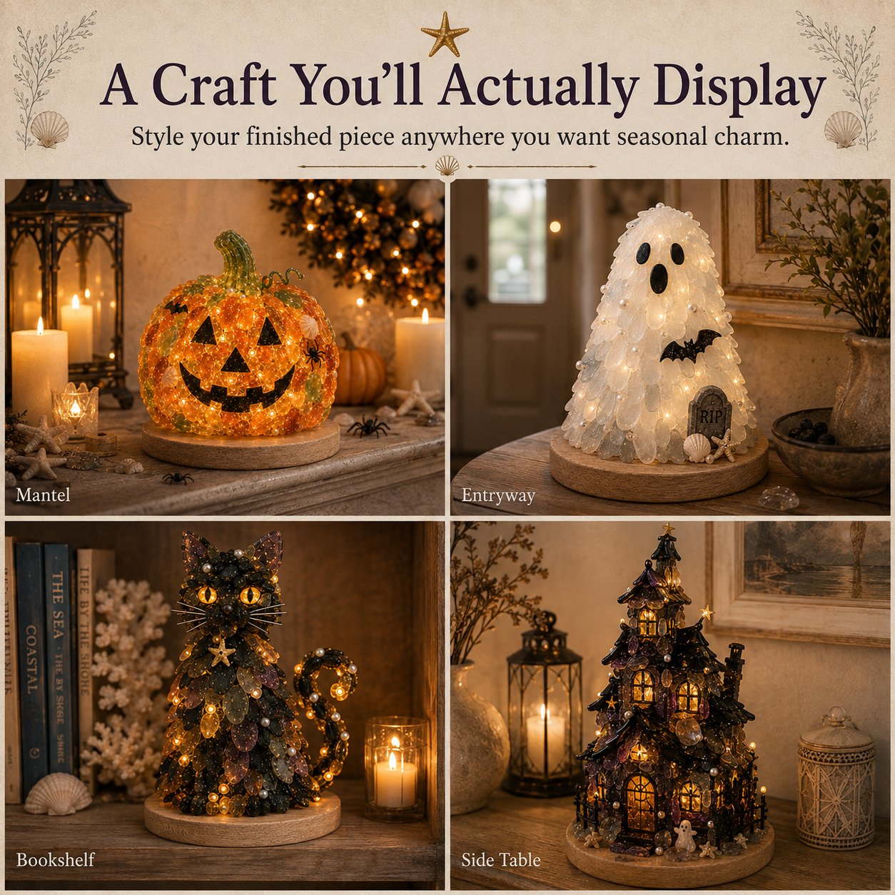 ⏳ Last Day 49% OFF – 🎃 Beginner-Friendly DIY Lighted Sea Glass Halloween Character Kit Collection | Complete Kit with Sea Glass Pieces, LED Lights & Step-by-Step Guide Included 💕
