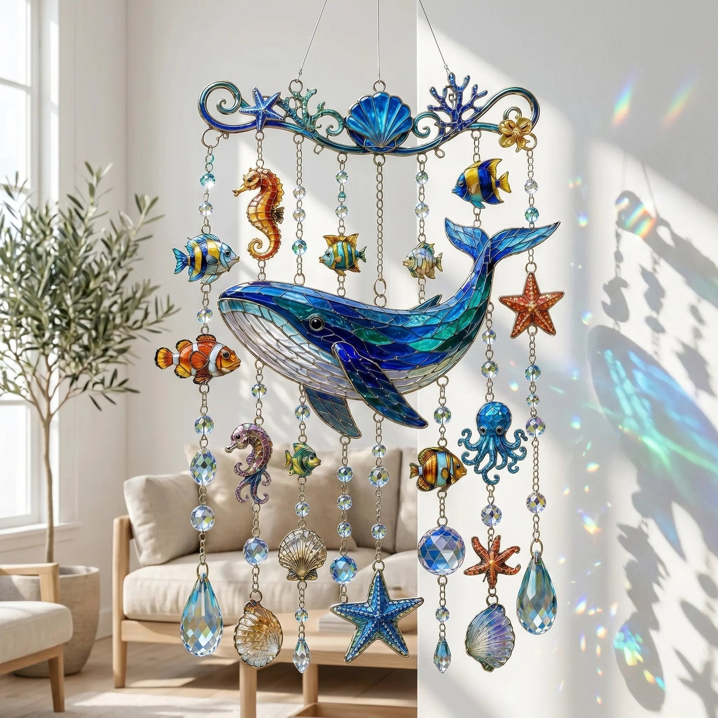 🌊Ocean-Themed Crystal Wind Chime – ✨Bring the Ocean Glow to Your Garden