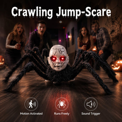 🕷️ Sound-Activated Crawling Baby-Face Spider Halloween Decor 🎃