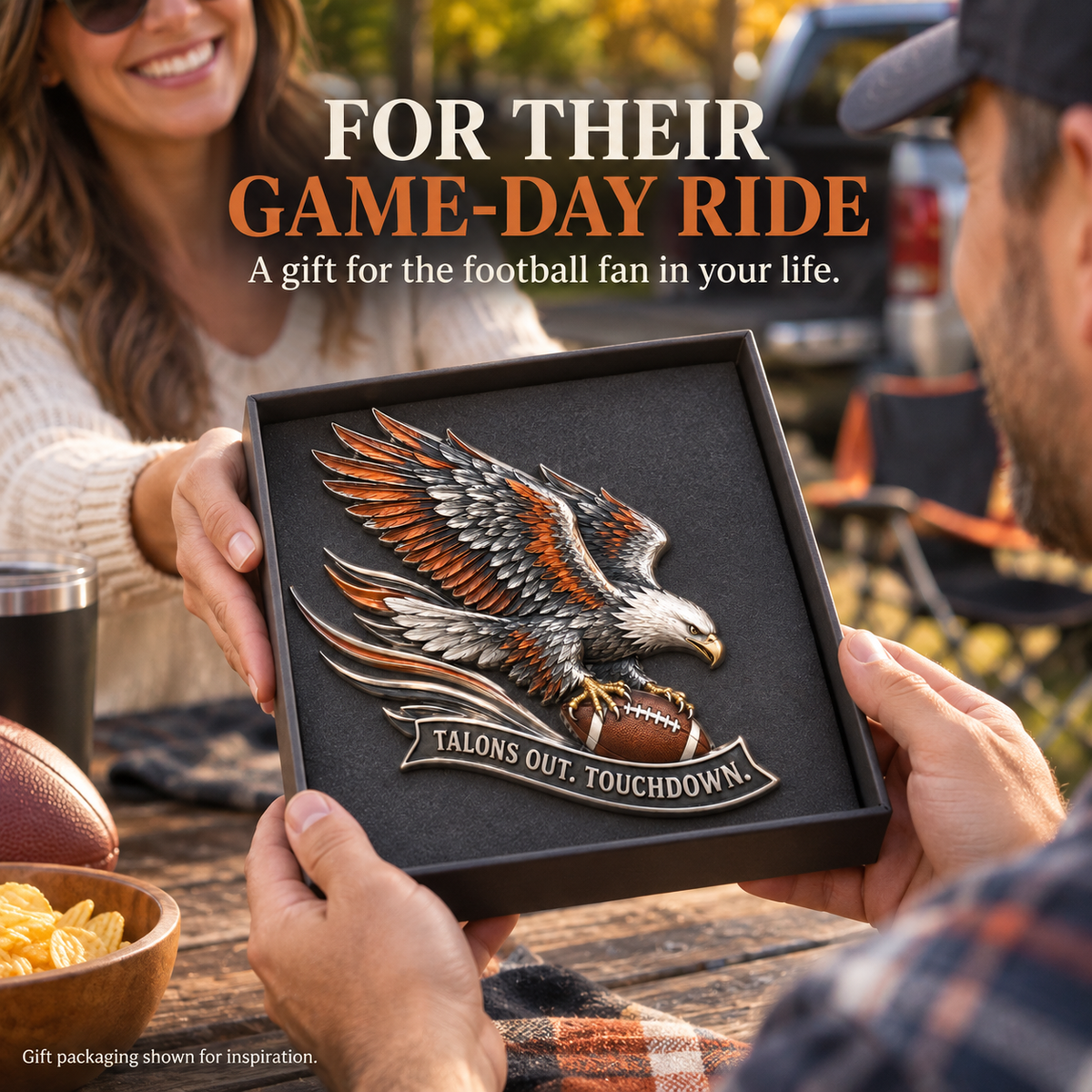 🦅 'Talons Out. Touchdown!' Premium Metal Eagle Car Emblem 5.9“*5.9” | The Ultimate Football Fan Decal