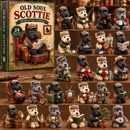 Old Soul Scottie 24-Day Advent Calendar – 24 Adorable Collectible Scottish Terrier Miniatures, Cozy Christmas Countdown Gift for Scottie Lovers & Dog Owners