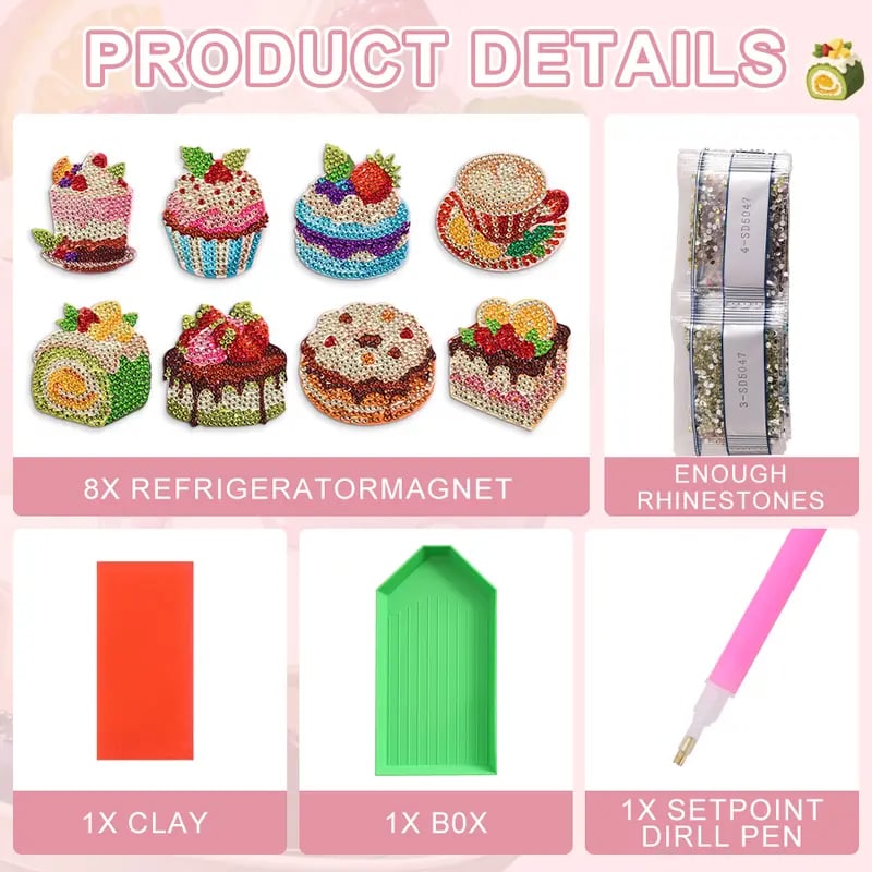 🎂 8 Cute Food-Themed Magnetic Designs — A Fun & Relaxing Craft Experience For Kids, Adults & Families
