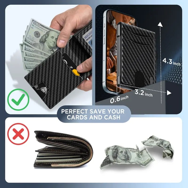 ✨UMOVEN® Pop-Up Aluminum Wallet for Men – RFID Blocking, Slim Leather Slots, Cash Clip & ID Window, Gift Box Included