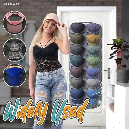 Hanging Hat Rack with 14 Pockets – Keeps hats in shape, no creases. Space‑saving, easy to hang. Perfect for caps & sun hats!