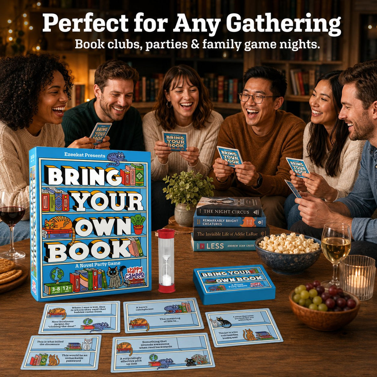 📚 Bring Your Own Book Party Game | 150 Hilarious Prompt Cards, 60-Second Timer & Endless Book Night Fun 🐱🎉