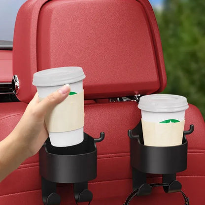 Car Seat Headrest Cup Holder with Hooks – Back Seat Organizer