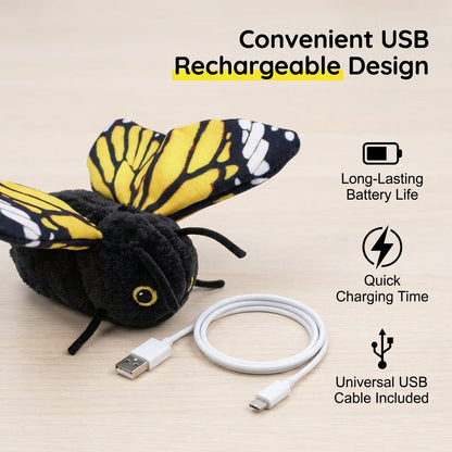 🔥HOT SALE🔥🐈Interactive Electric Butterfly Cat Toy with Fluttering Wings - USB Rechargeable Flapping Motion Kitten Toy with Door Hanging Strap & Teaser Attachment - Soft Plush Indoor Cat Exercise Toy 💖