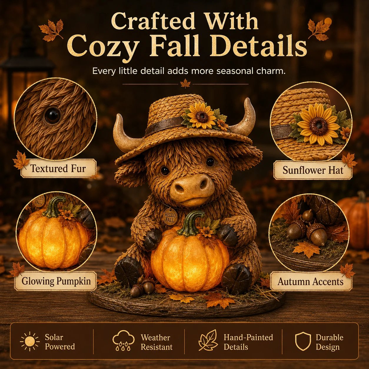 Solar Highland Cow Pumpkin Light