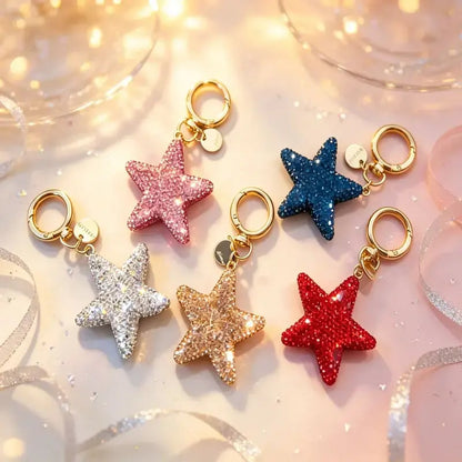 ⭐Full Rhinestone Star Keychain, Cute 3D Star Car Key Ring, Trendy Bag Charm Pendant, Lovely Small Gift, Present for Women & Girls