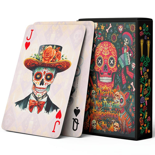 💀 Día de los Muertos Playing Cards – 54 Unique Skull Art Designs, Premium Blue Core Poker Deck